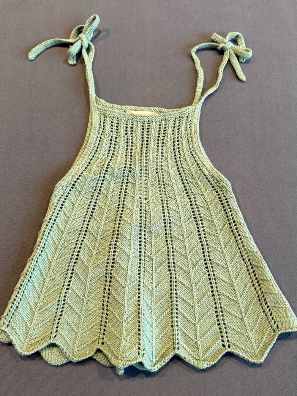 Altar’d State Pointelle Knit Tie Strap Tank Top Sage Green XS NWT